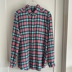 VINEYARD VINES Classic Fit Plaid Flannel Shirt Blue/Aqua/Pink SIZE LARGE EUC